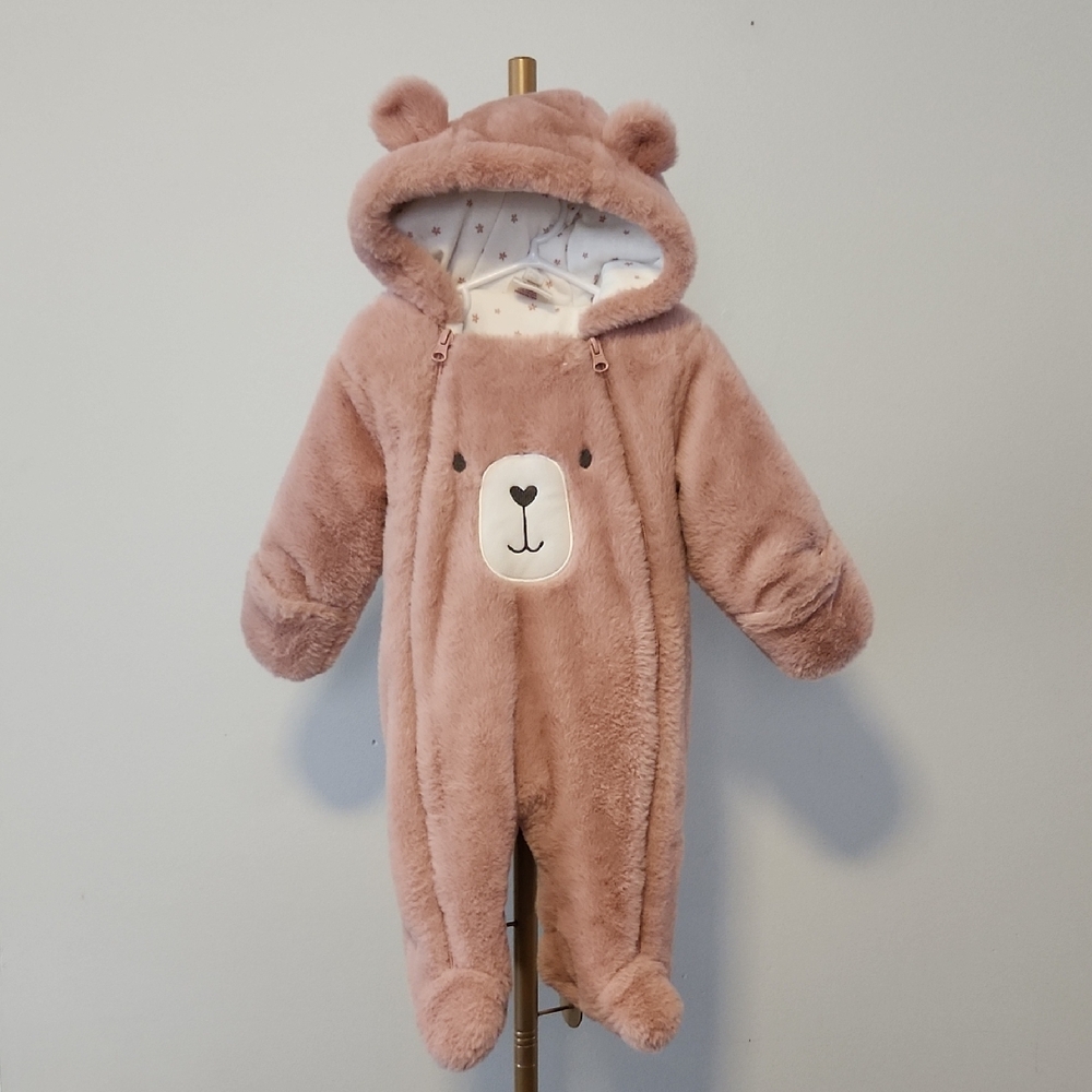 Pink Fleece Bear Footie One Piece